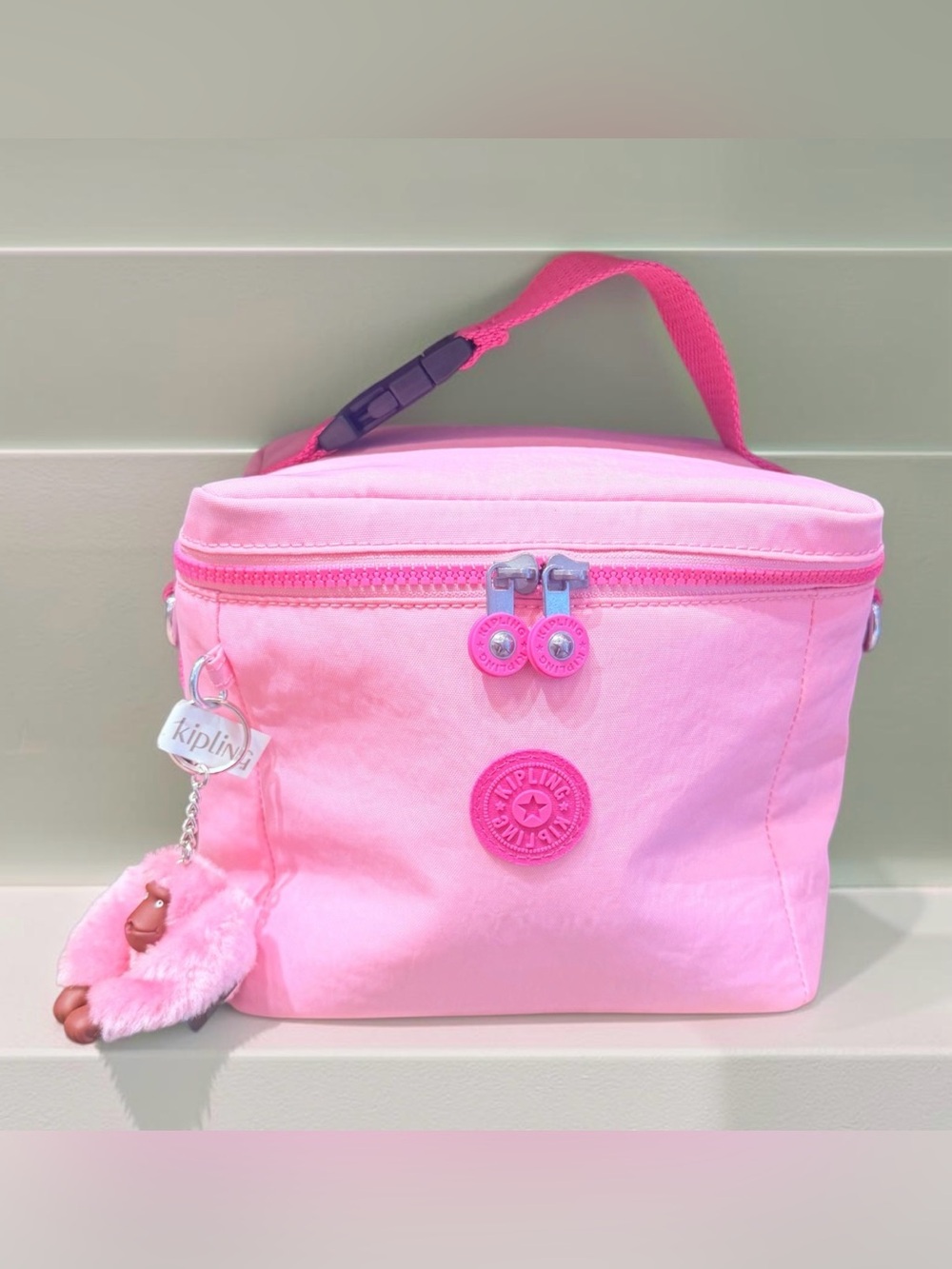 Kipling Pink Kids Lunch Bag with Plush Monkey Keychain
